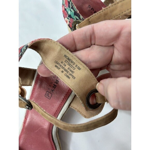 Sperry Topsiders Platform Wedge Heels Sandals Red Floral Print Stripe 9.5 M Rope - Picture 14 of 15